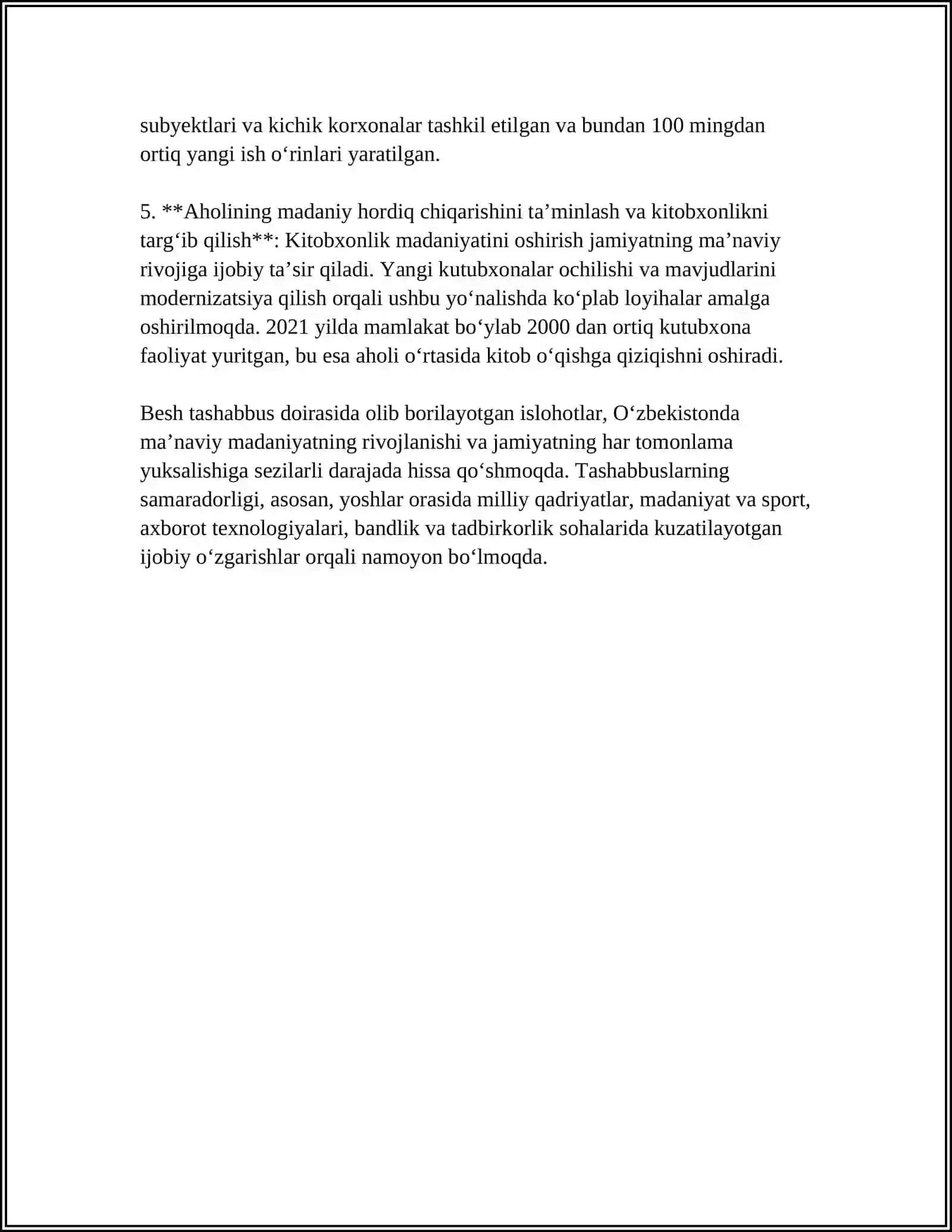 MUSTAQIL ISH Mavzu: BESH TASHABBUS VA ULARNING YUKSAK MAʼNAVIY MADANIYATNI TAʼMINLASHDAGI OʻRNI 4