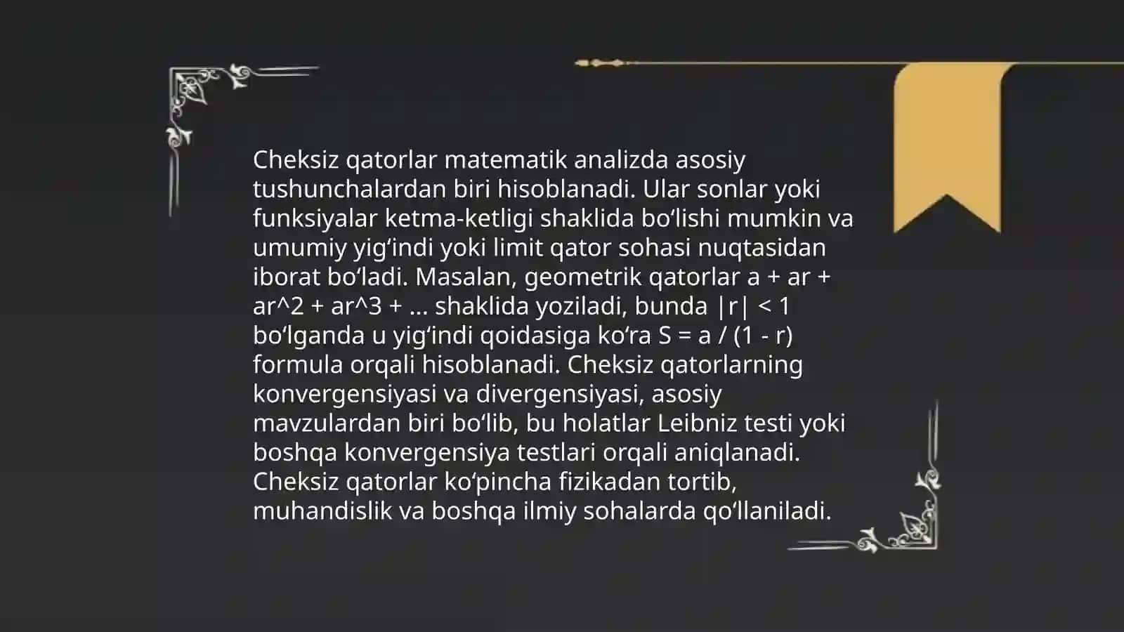 Sonli qatorlar va ularning yaqinlashishi 4