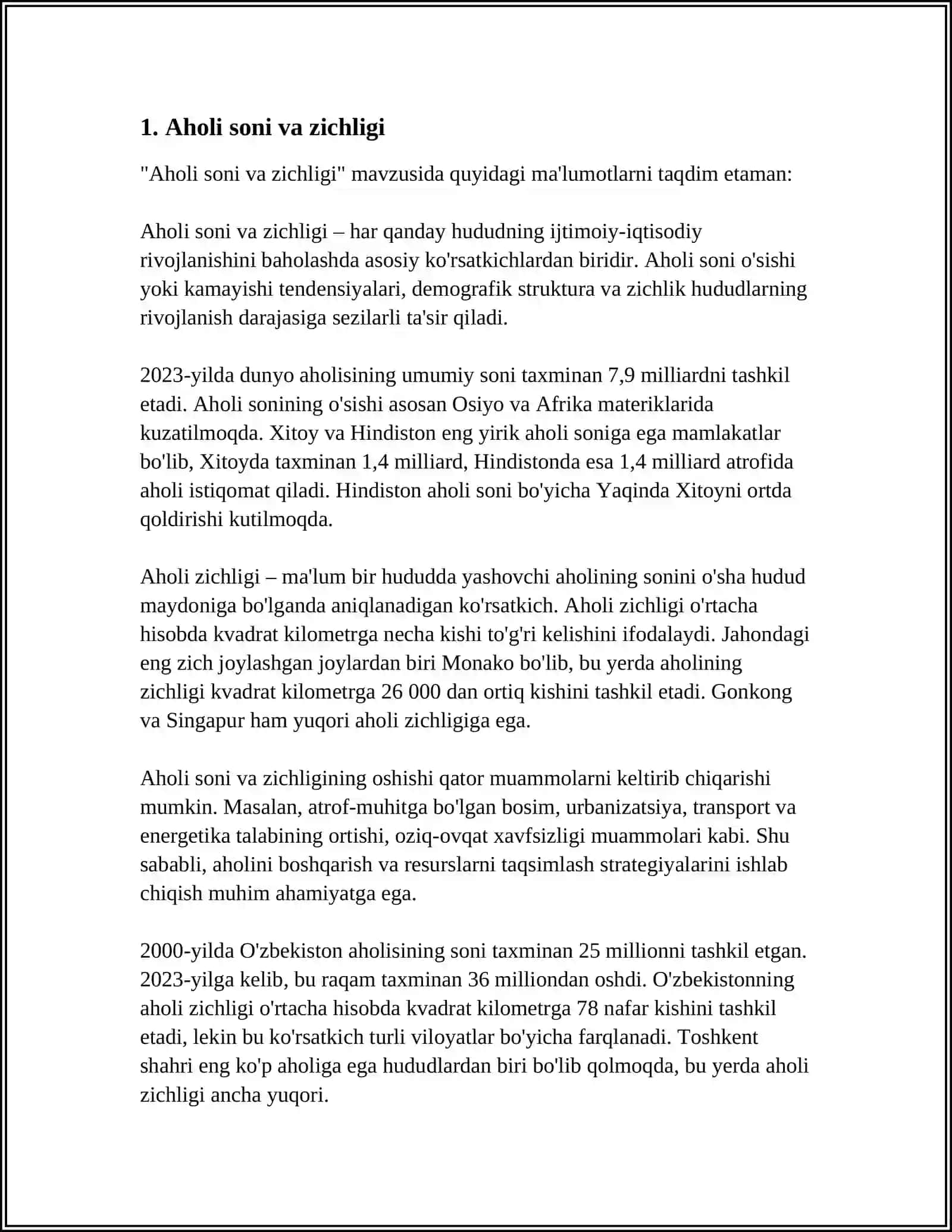 Aholi soni va zichligi 4