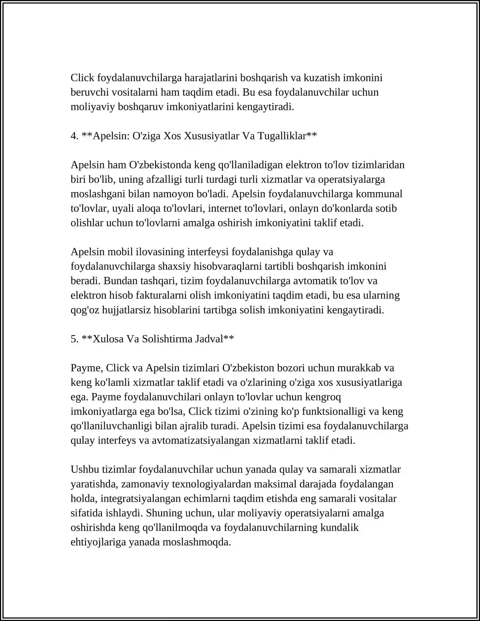 ELEKTRON TO 'LOV TIZIMLARI (PAYME, CLICK, APELSIN) TURLARI VA AZALLIKLARI 4