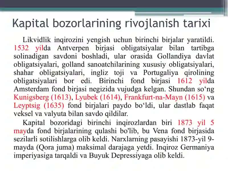 Kapital bozori tarixidan ba'zi saboqlar 4