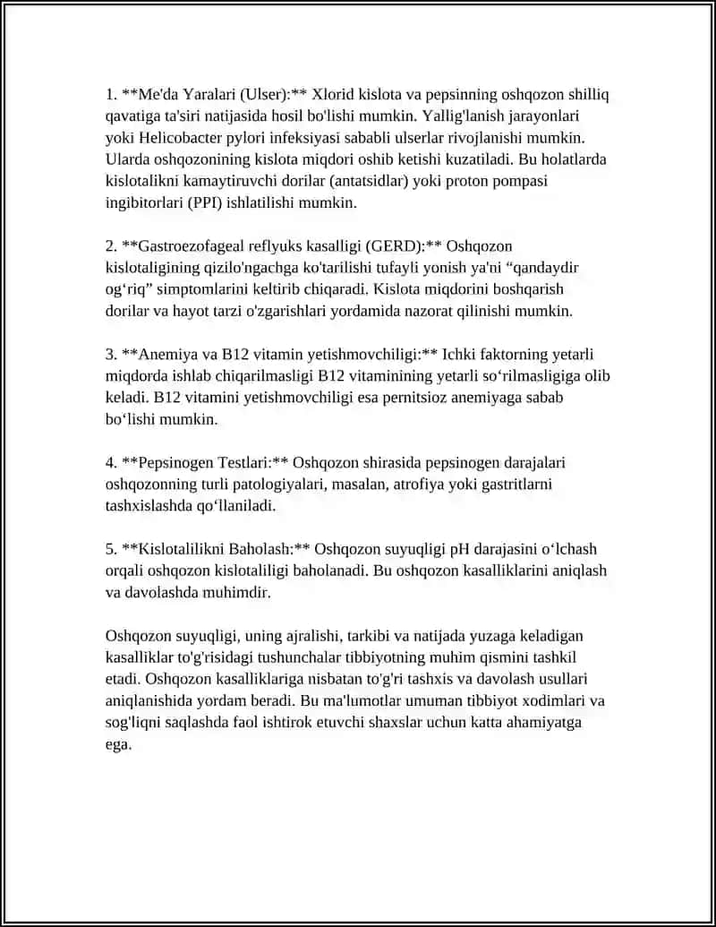 Oshqozon suyuqligi tarkibi va uning klinik ahamiyati 4