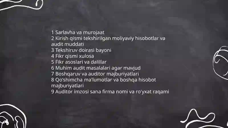 Auditorlik hisoboti va uning tarkibi 4