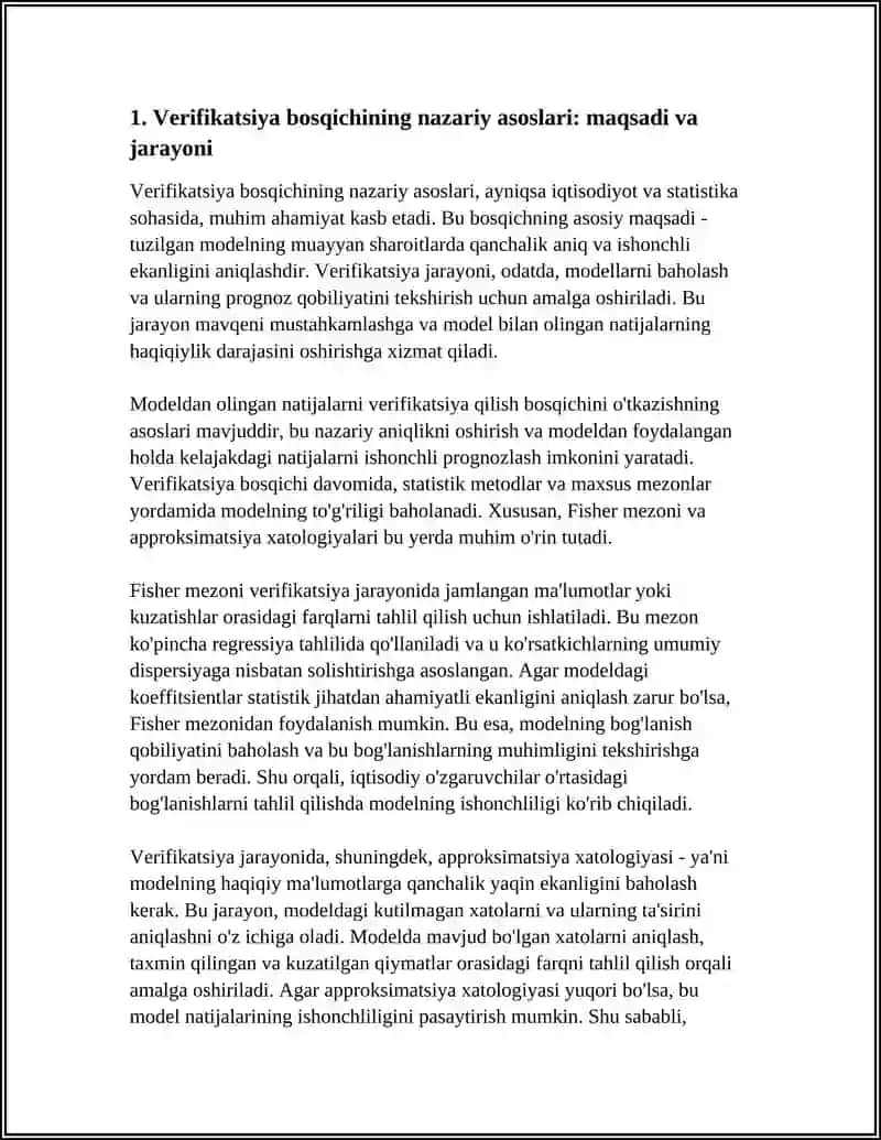 VERIFIKATSIYA BOSQICHI, EKONOMETRIK MODELLAR 4