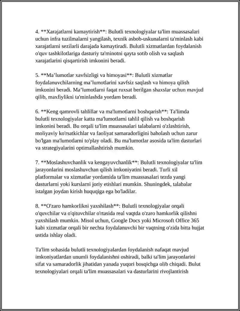 Ta'lim sohasida bulutli texnologiyalardan foydalanish imkoniyatlari 4