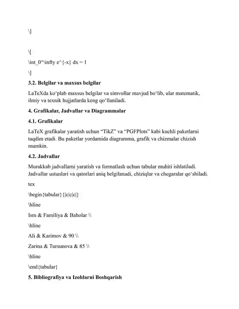 LaTeX Dasturiy Ta'minotining Standart Xususiyatlari 4