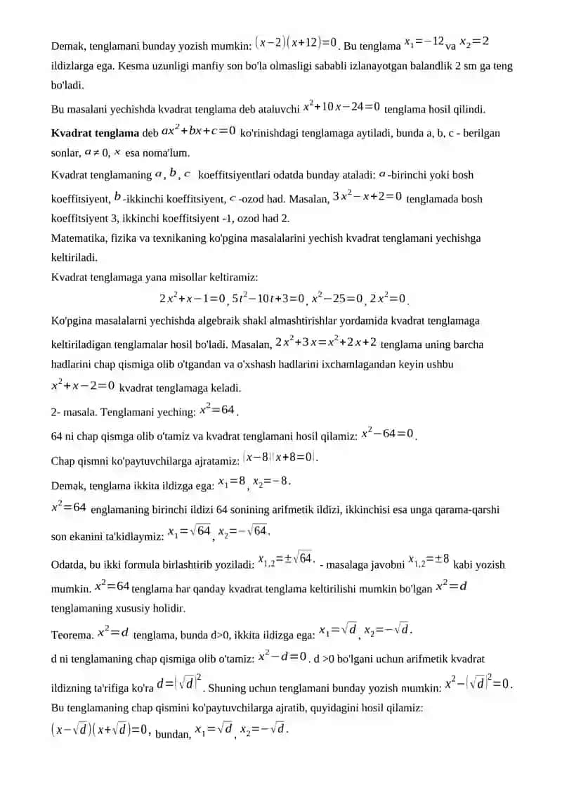 Algebra fanidan bir soatlik Dars 4
