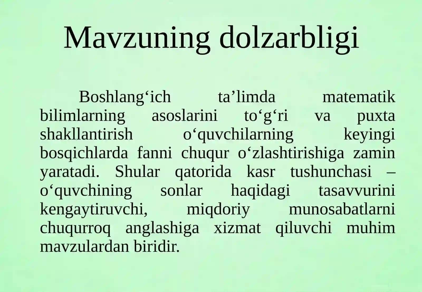 Kasr tushunchasi bilan tanishtirish metodikasi 4