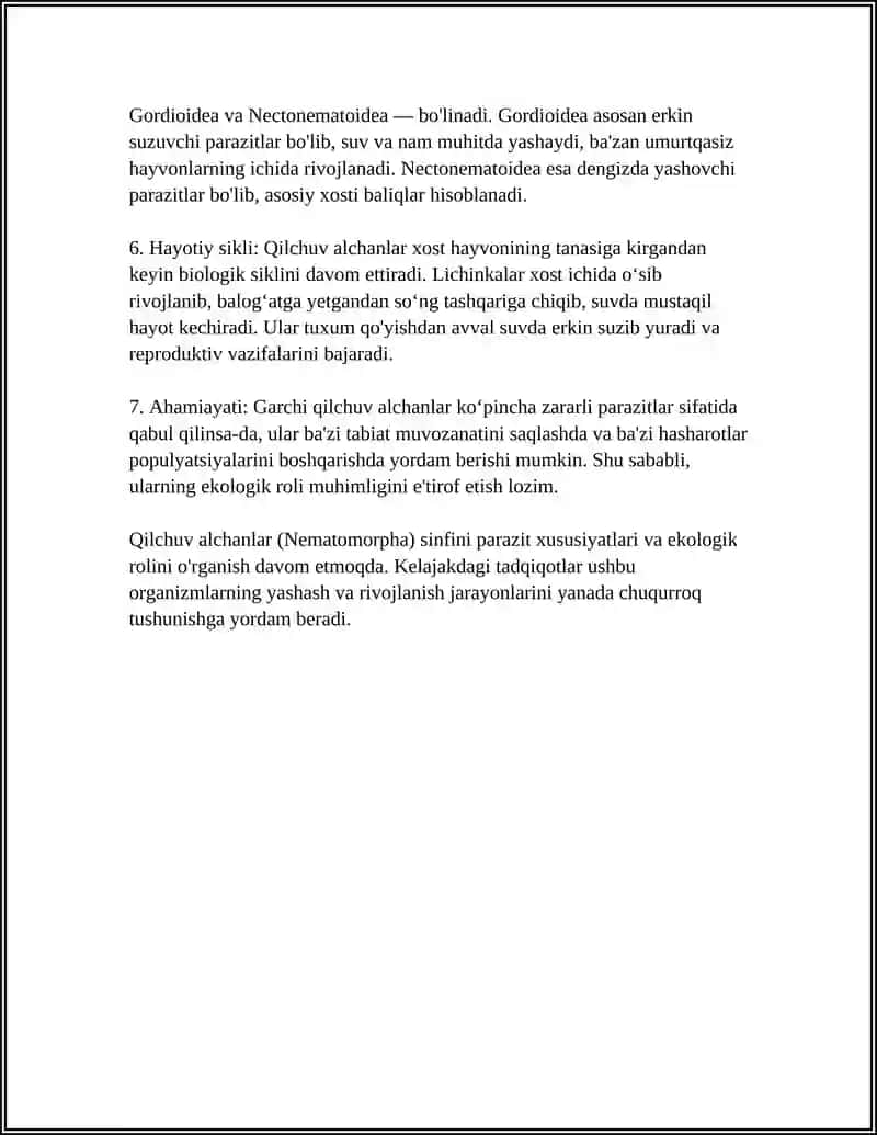 QILCHUVALCHANGLAR(NEMATOMORPHA) SINFI 4