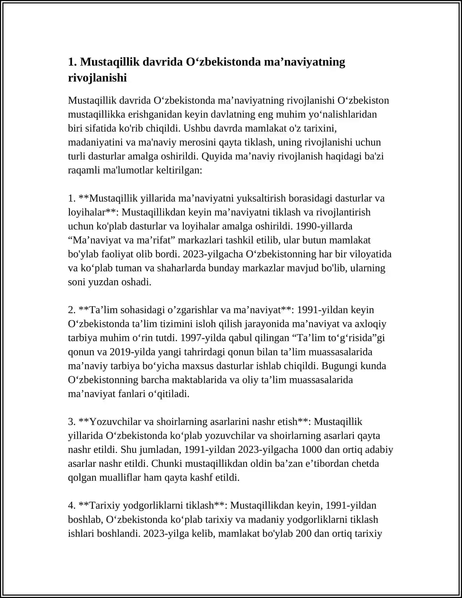MUSTAQILLIK YILLARIDA ÒZBEKISTONDA MADANIY MARIFIY TARAQQIYOT YÓLI 4
