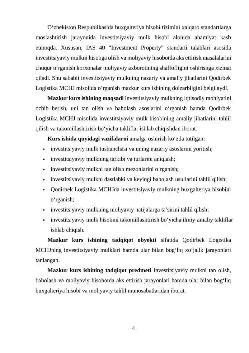 Investisiyaviy mulkning tarkibi, tan olish, baholash va moliyaviy hisobot 4