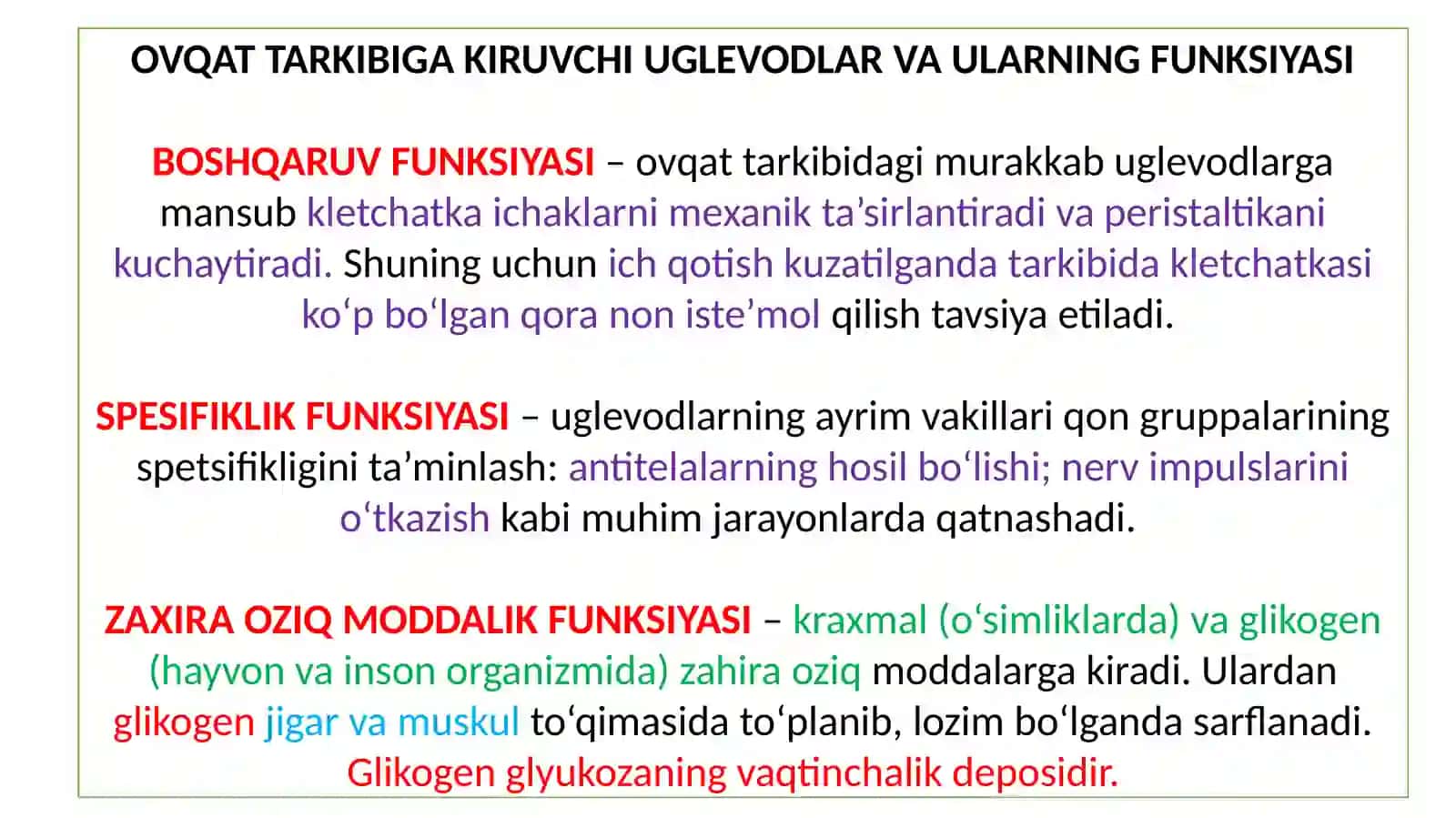 Uglevodlar almashinuvi va funksiyalari 4