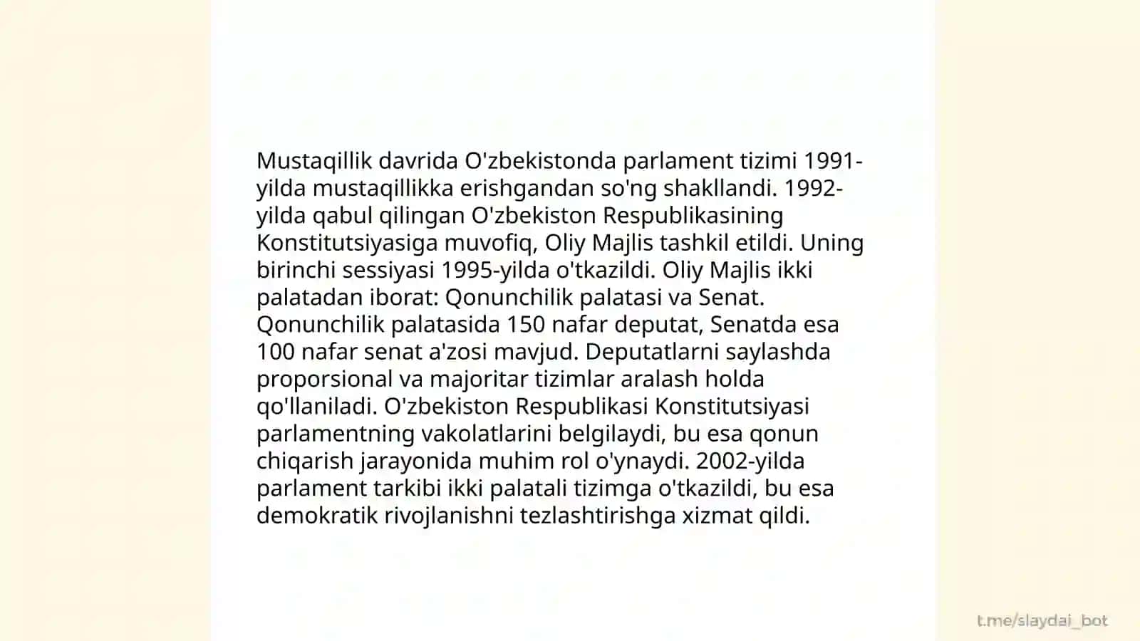 O'zbekiston Respublikasida parlament tizimining shakklanish tarixi 4