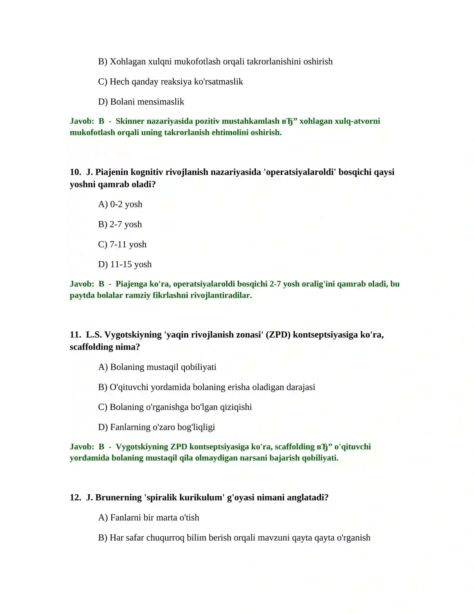 BOSHLANG'ICH TA'LIM O'QITUVCHISI TEST SINOVLARI 4