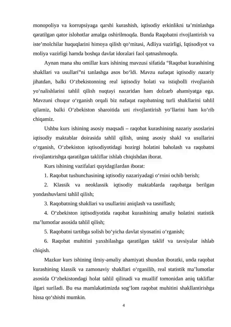 Raqobat kurashining shakllari va usullari.Kurs ishi 4