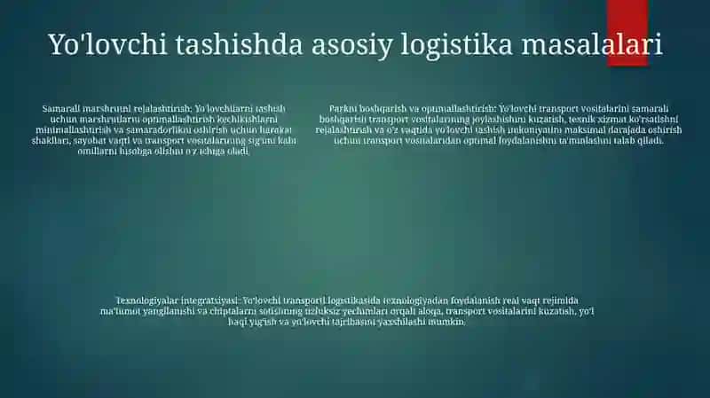 YoʻLovchi Tashishda Logistika 4