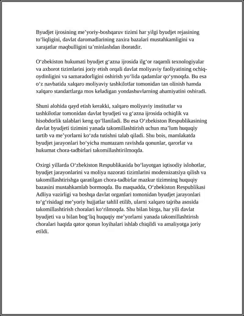 BYUDJET G'AZNA IJROSI JORIY ETILISHINING HUQUQIY-ME’YORIY ASOSLARI 4