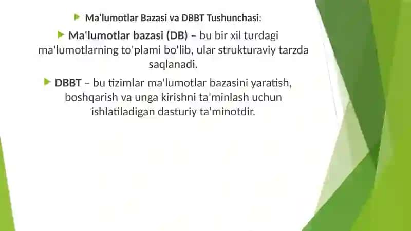 Ma’lumotlar bazasini boshqarish tizimlari 4