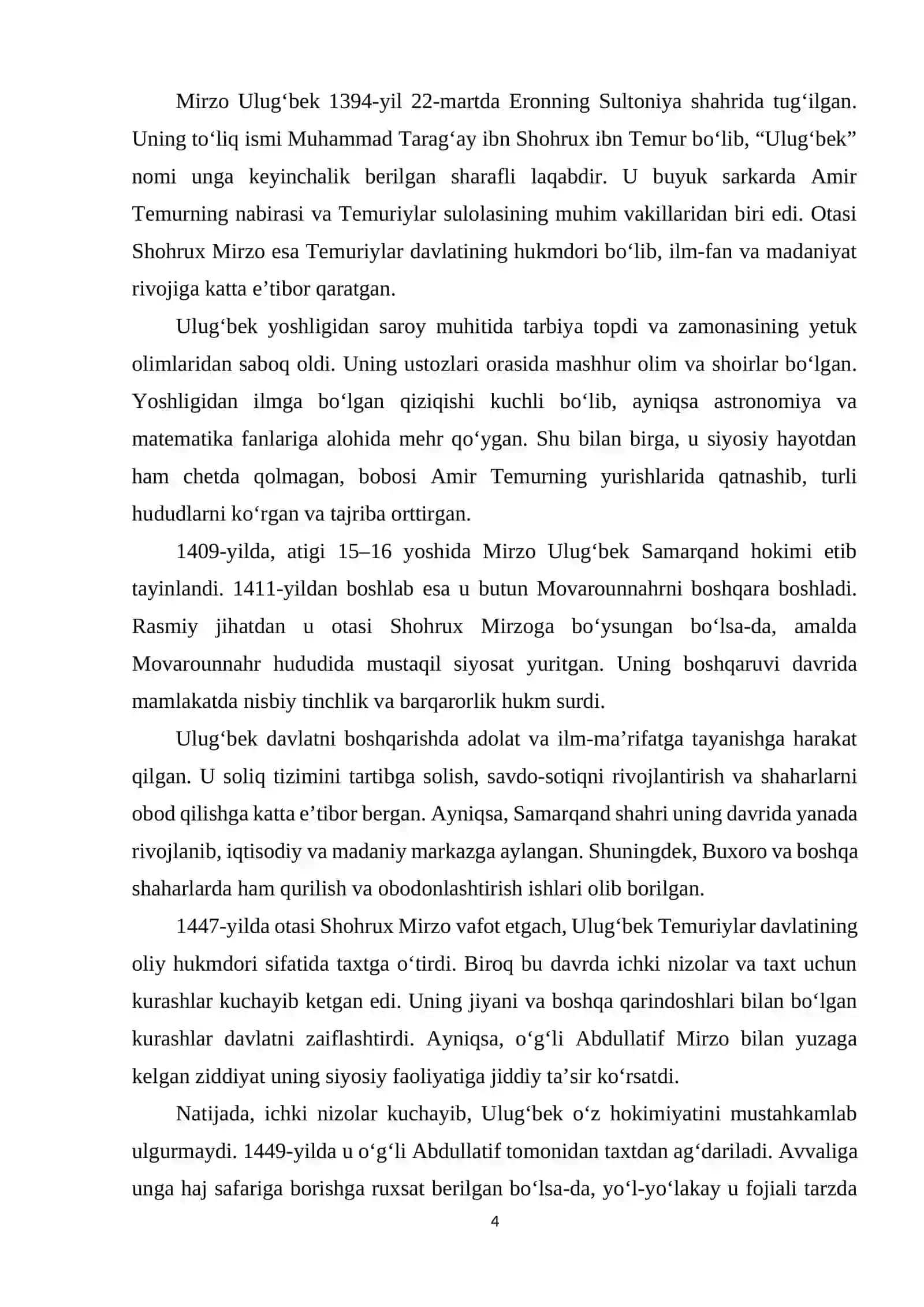 MIRZO ULUG‘BEK – DAVLAT ARBOBI VA BUYUK OLIM REFERAT 4
