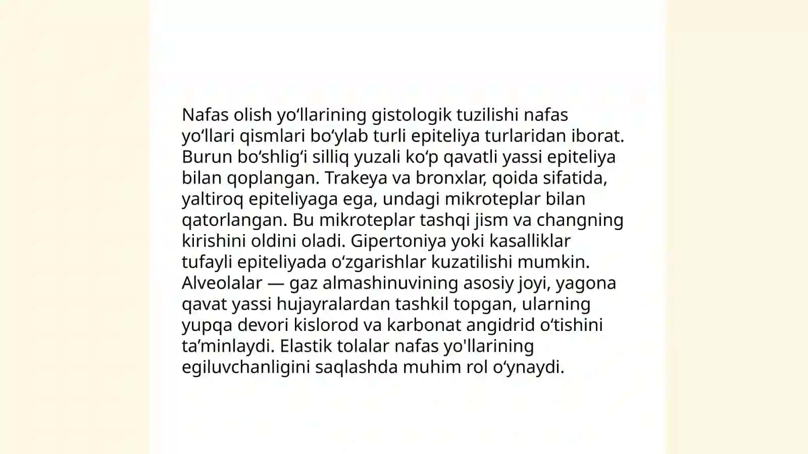 Nafas olish tizimi a’zolarining qiyosiy gistologik tavsifi 4