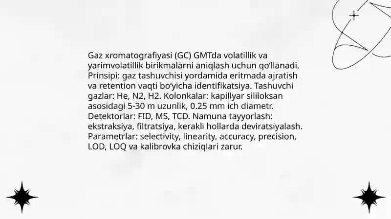 GMTda xromatografik tahlil usullarini qo'llash 4