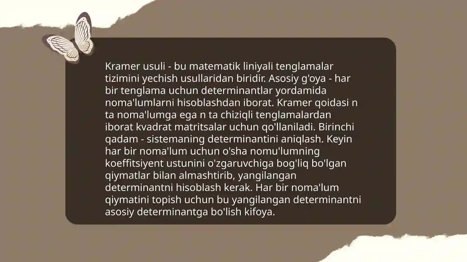 Tenglamalar sistemasini yechishning Kramer usuli 4