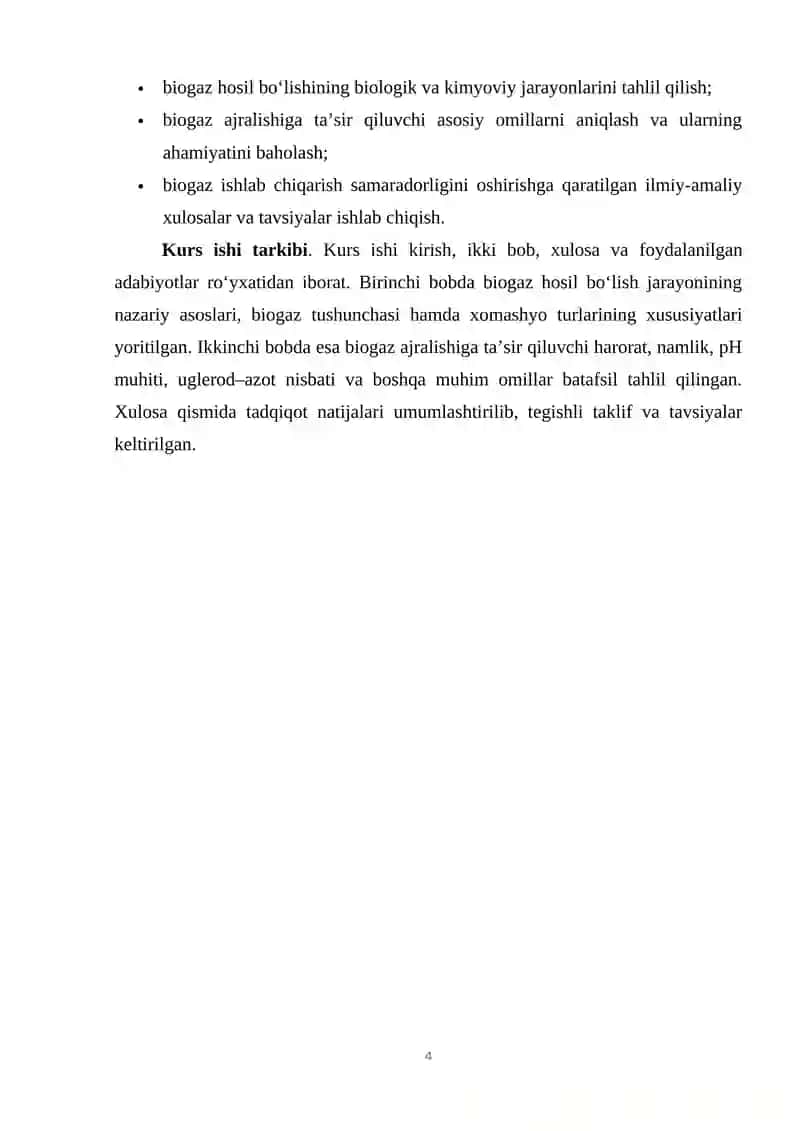 Biogaz hosil qilish kurs ishi 4