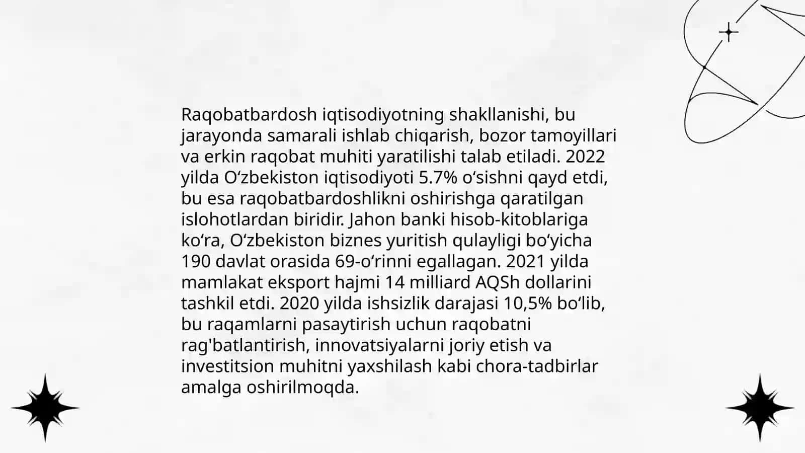 Iqtisodiy islohotlar, hususiy mulkchilikning shakllanishi. O’zbekistonda bozor munosabatlarining rivojlanishi 4