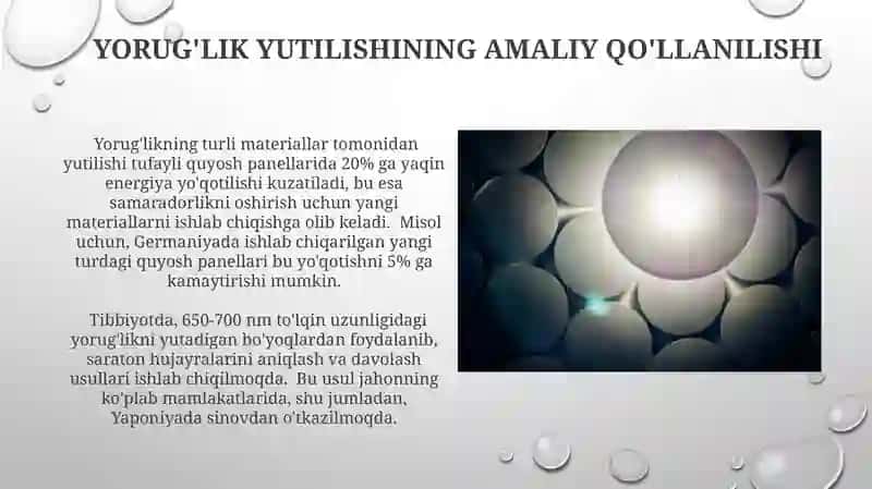 Yorugʻlikning turli materiallarda yutilishi 4