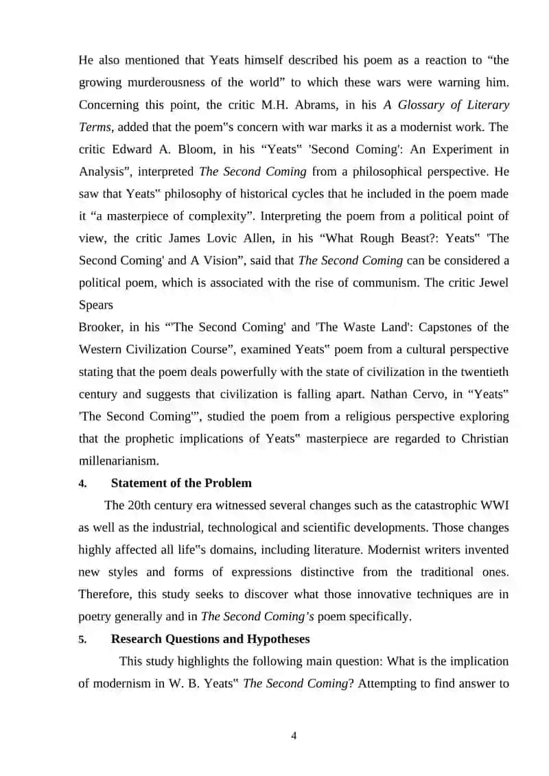 Modernism in W.B.Yeats’ The Second Coming 4