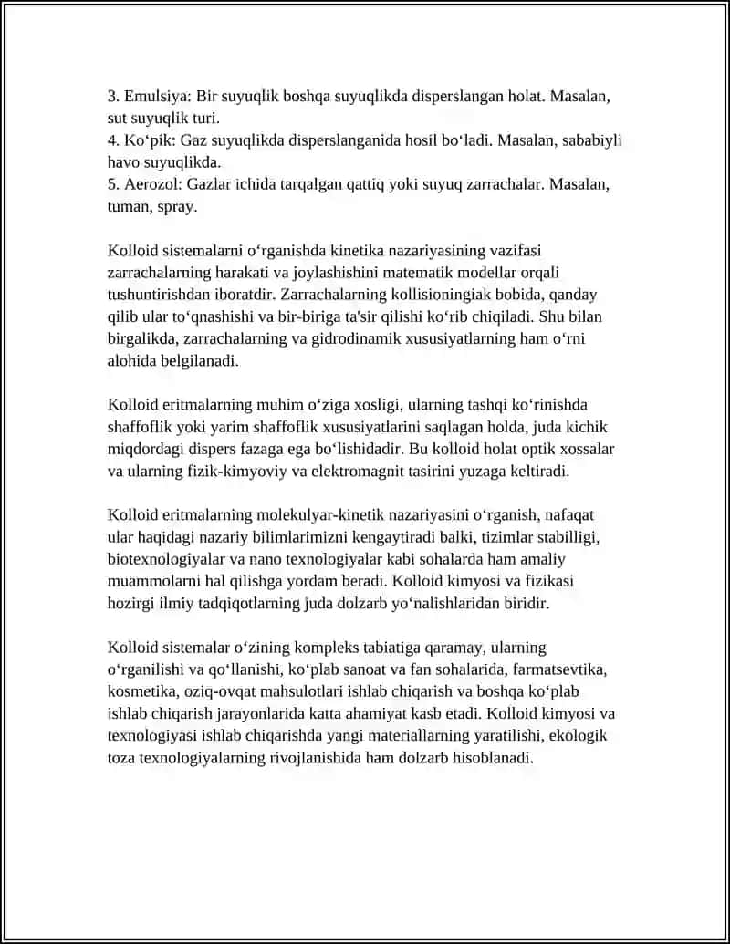 Kolloid eritmalarning ta’rifi va molekulyar‑kinetik nazariyasi 4