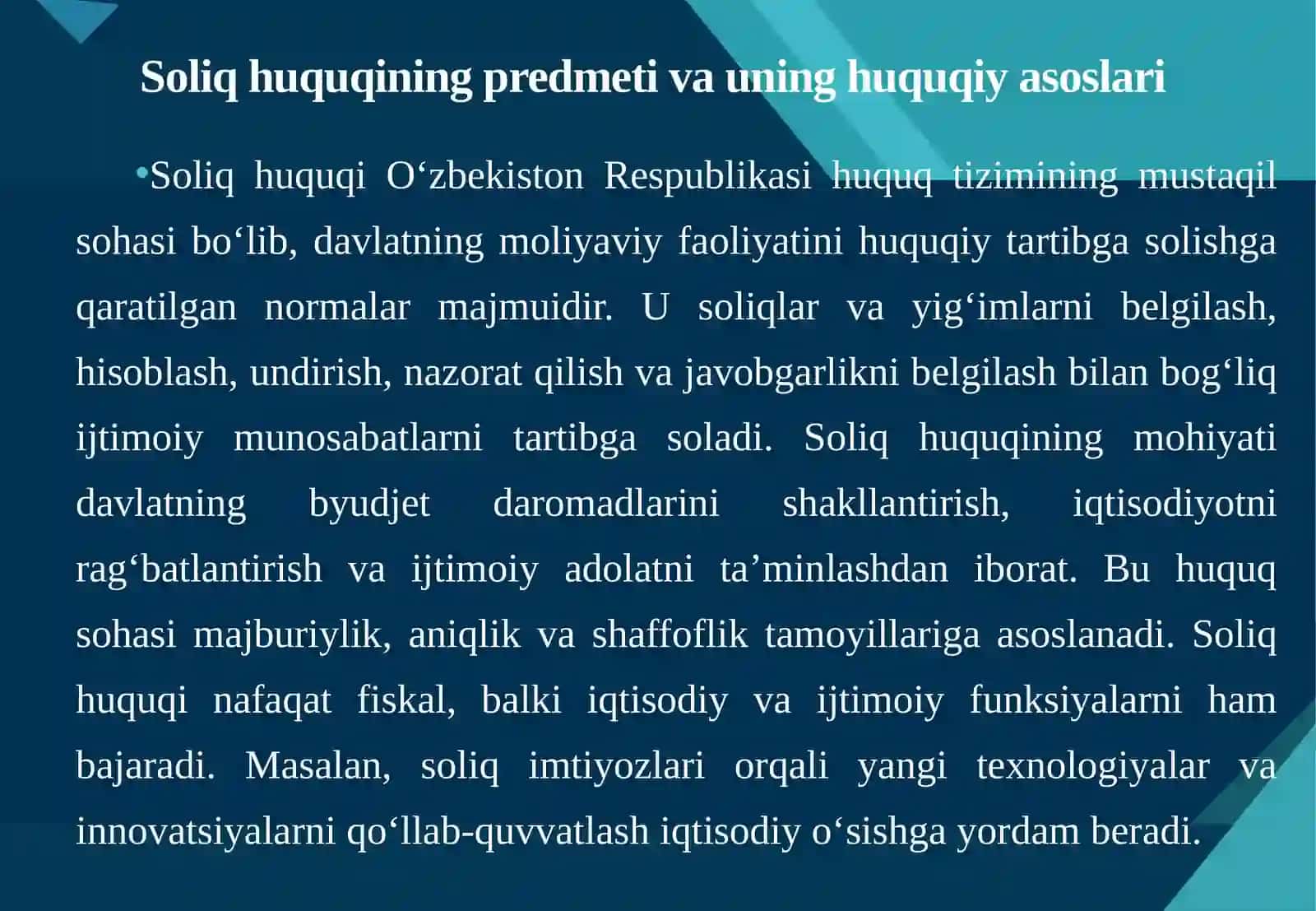 Soliq huquqining predmeti, usuli va tizimi 4