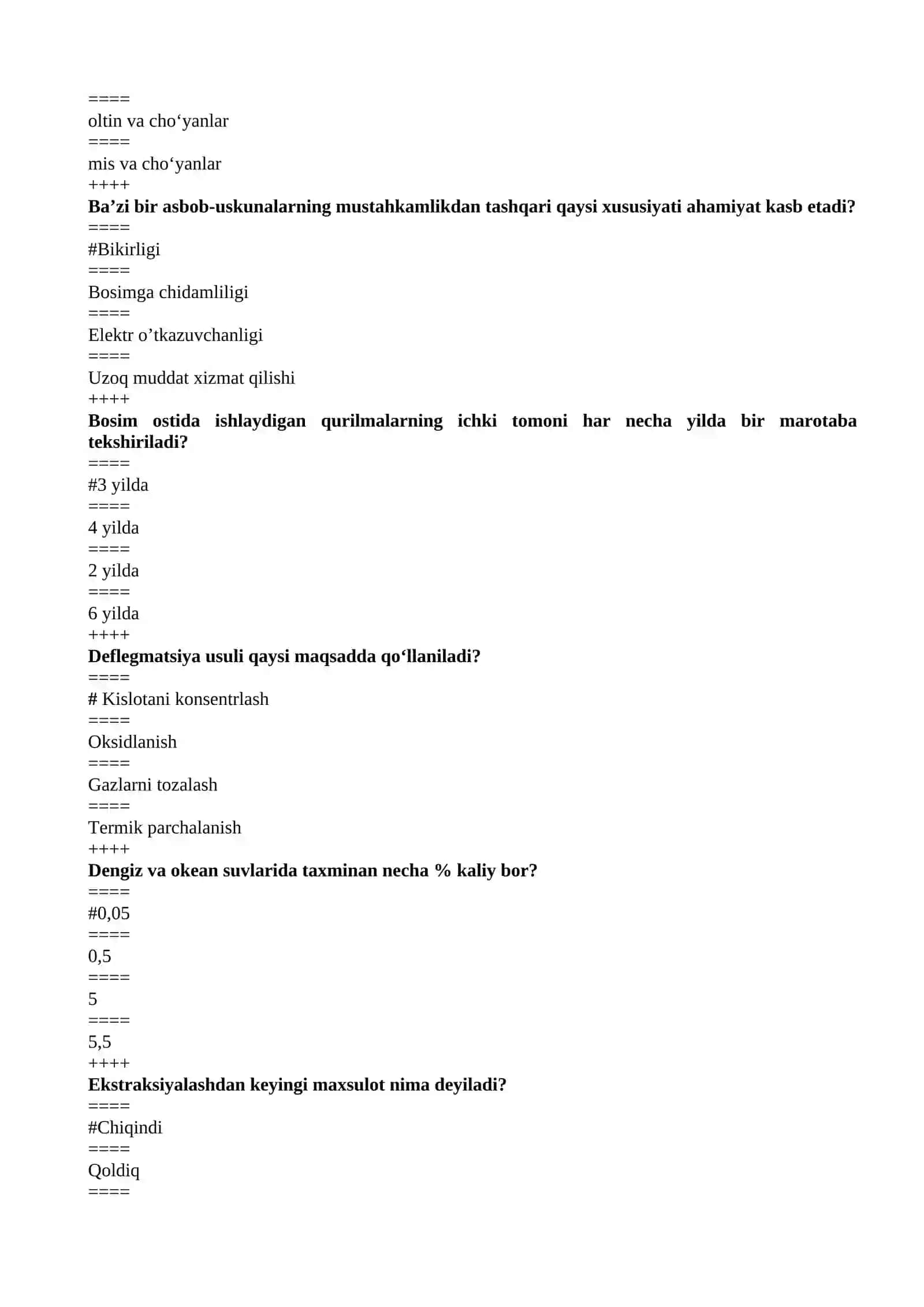 Korxona Jihoz fanidan test 4