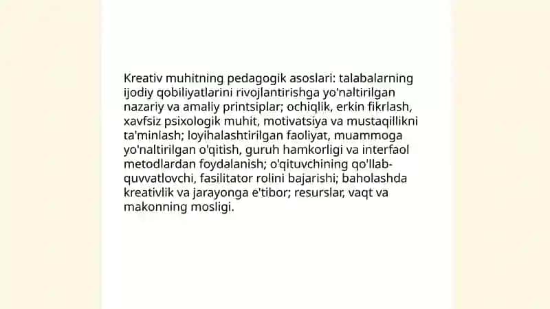 Kreativ ta'lim muhiti, mohiyati, xususiyatlari 4
