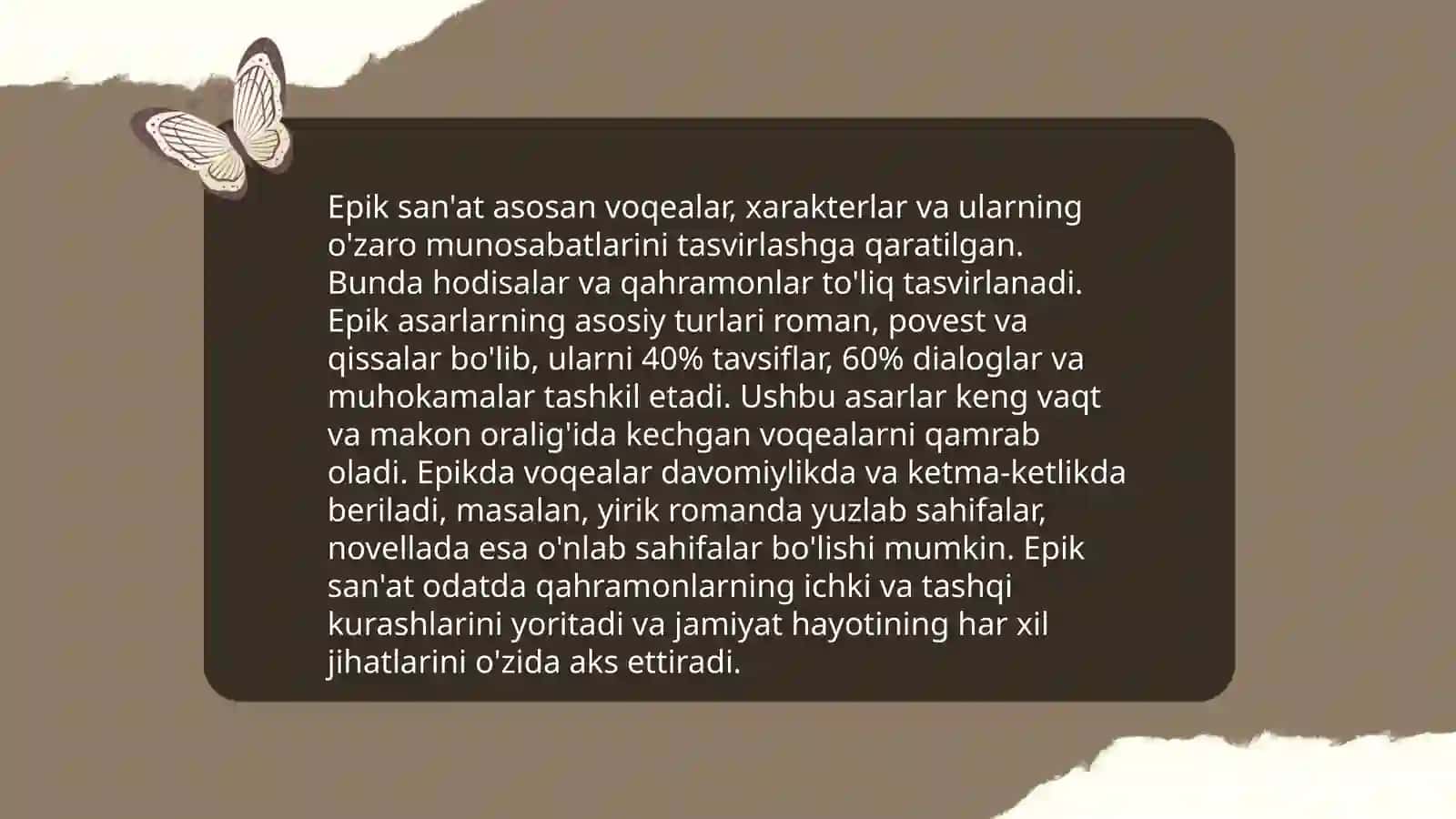 Epik tur va uning janrlari(epik asarlar misolida) 4
