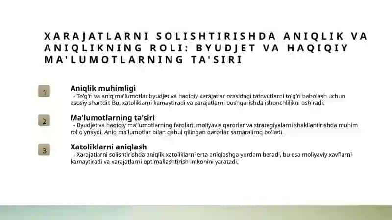 Haqiqiy va rejalashtirilgan xarajatlar 4