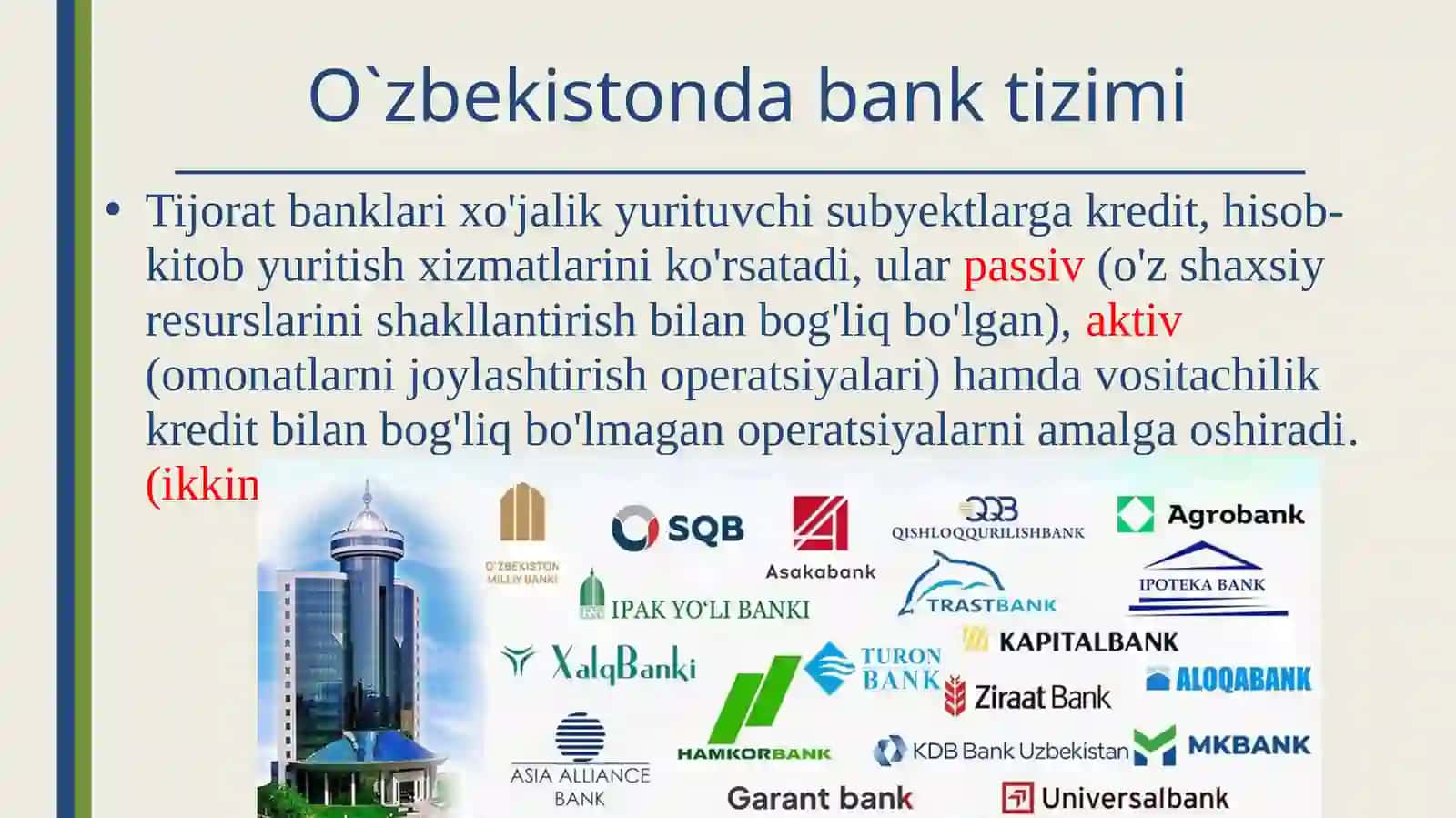 O'zbekiston Respublikasi bank tizimi va uning tarkibi 4