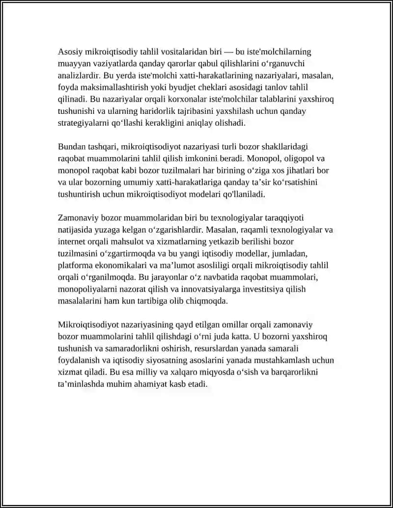 ZAMONAVIY BOZOR IQTISODIYOTI MUAMMOLARINI YECHISHDA MIKROIQTISODIYOT FANINING AHAMIYATI 4