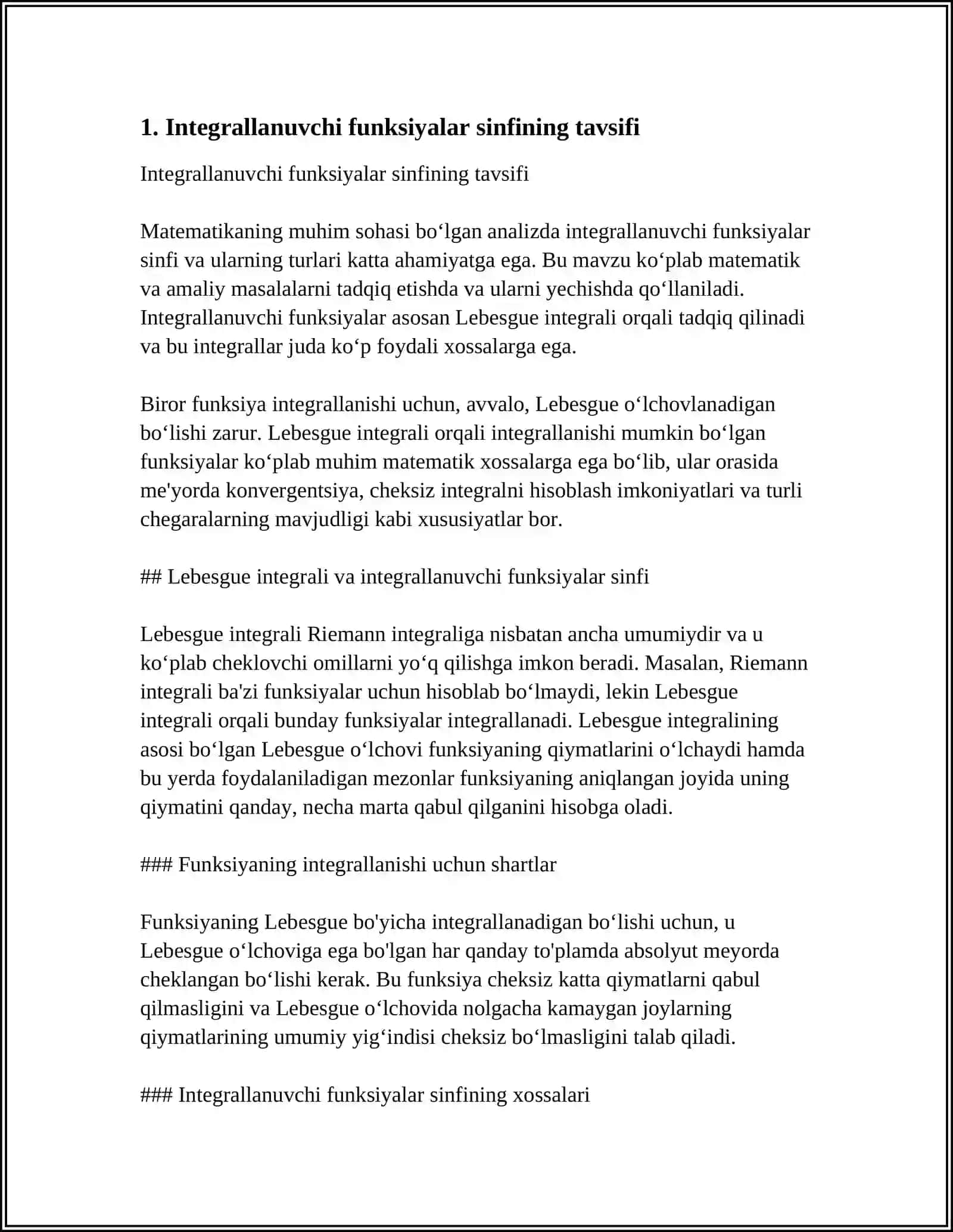 INTEGRALLANUVCHI FUNKSIYALAR SINFI 4