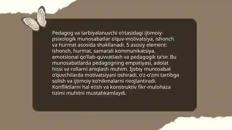 Pedagoglarning tarbiyalanuvchilar bilan muomalasining mohiyati 4