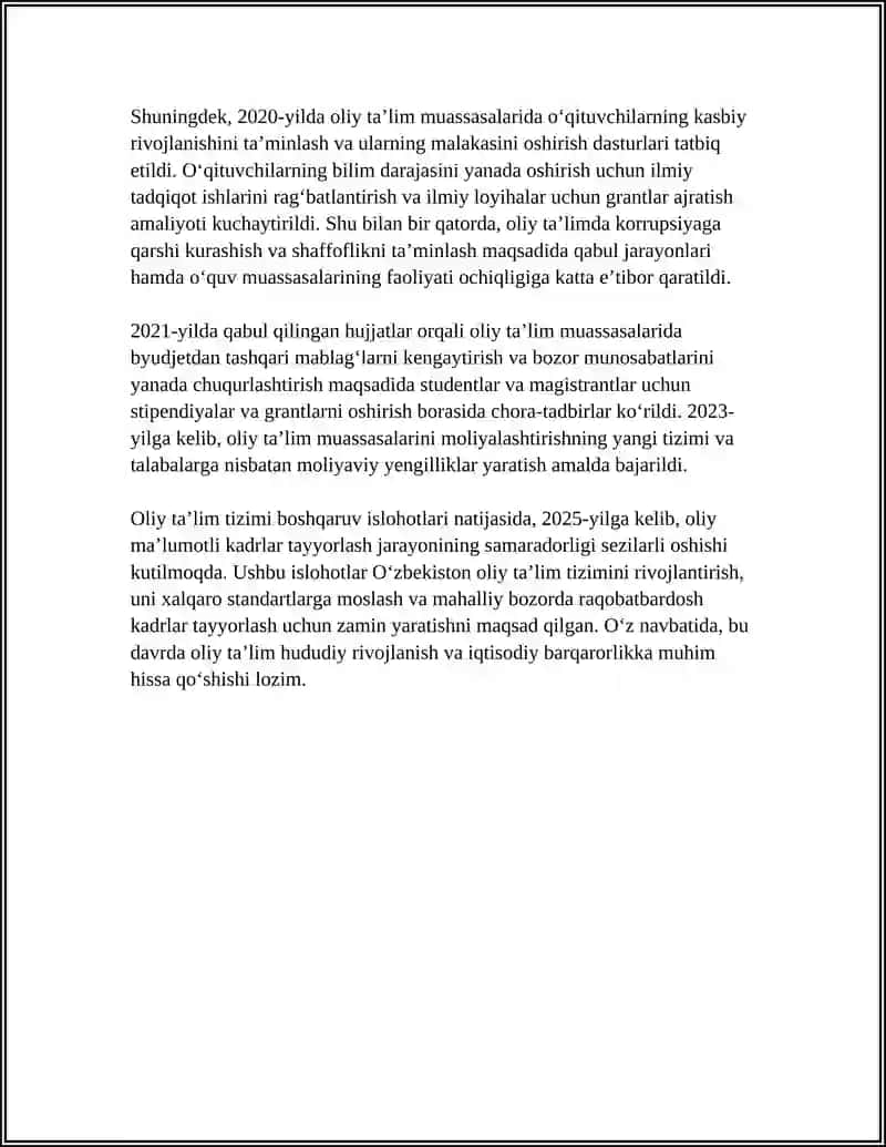 MUSTAQILLIK YILLARIDA OLIY TA’LIM TIZIMI VA UNDAGI ISLOHOTLAR (2017-2025 YILLAR MISOLIDA) 4
