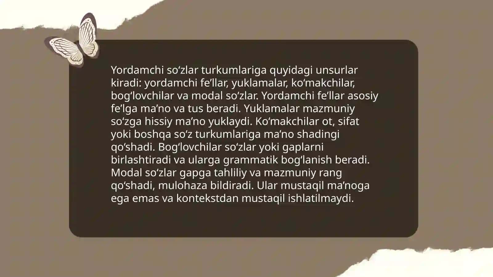 Shevalarda qoʻllanuvchi mustaqil va yordamchi soʻzlar 4