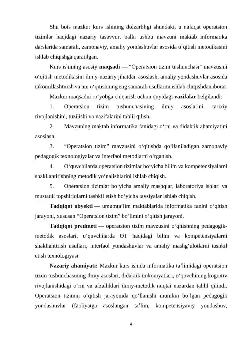 “Operatsion tizim tushunchasi” mavzusini oʻqitish metodikasi 4