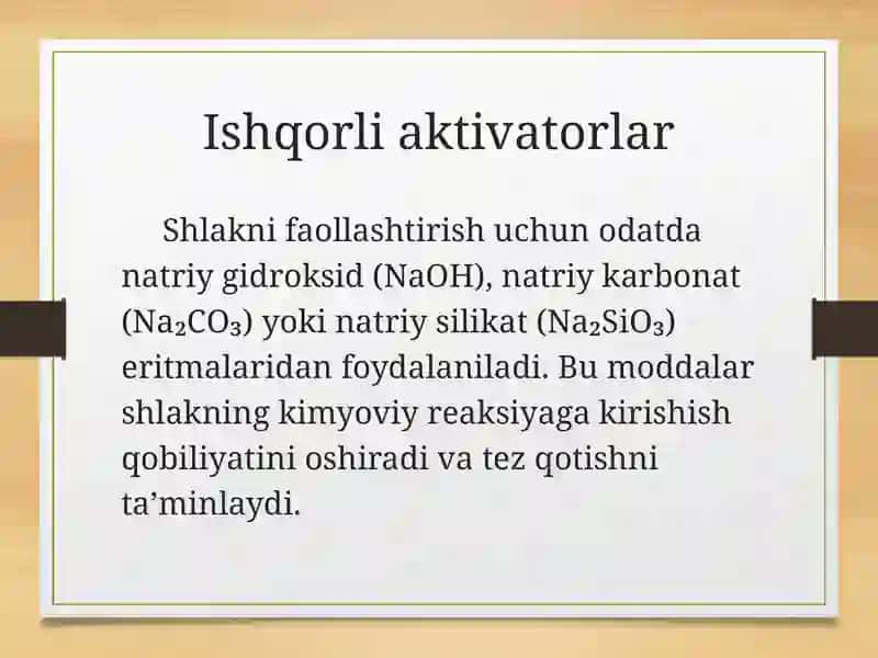 Shlak-ishqorli bog'lovchilar ishlab chiqarish 4