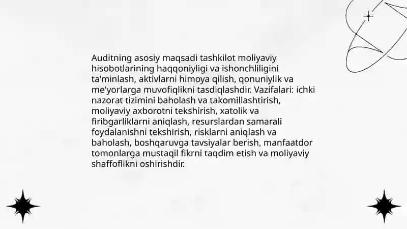 Audit fanining predmeti, maqsadi va vazifalari 4