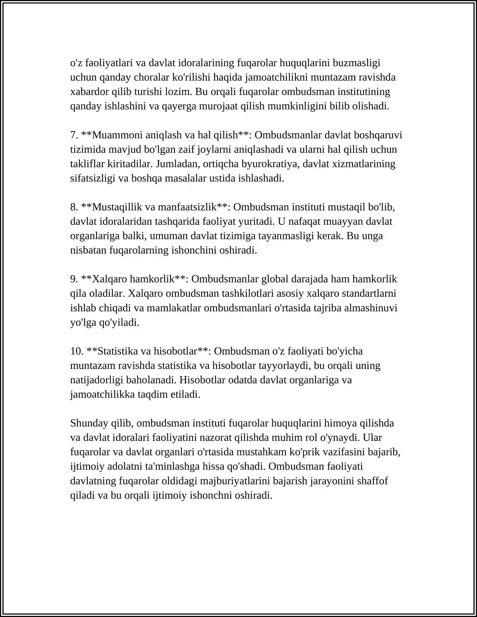 MUSTAQIL ISH Mavzu: OMBUDSMAN 4