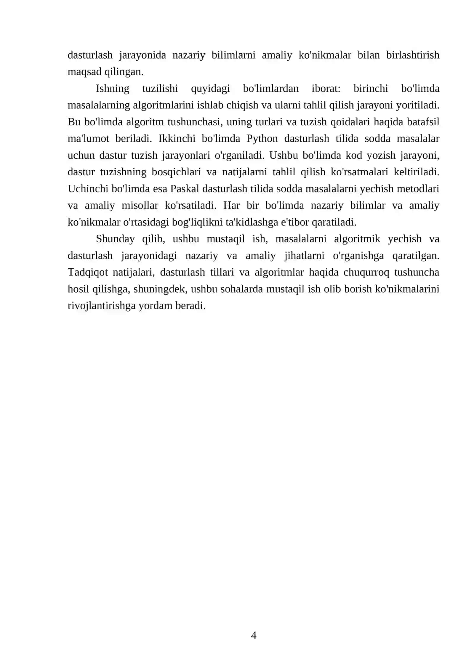 Masalalarning algoritm tuzish va shu algoritm asosida Python dasturlash tilida dastur tuzish 4