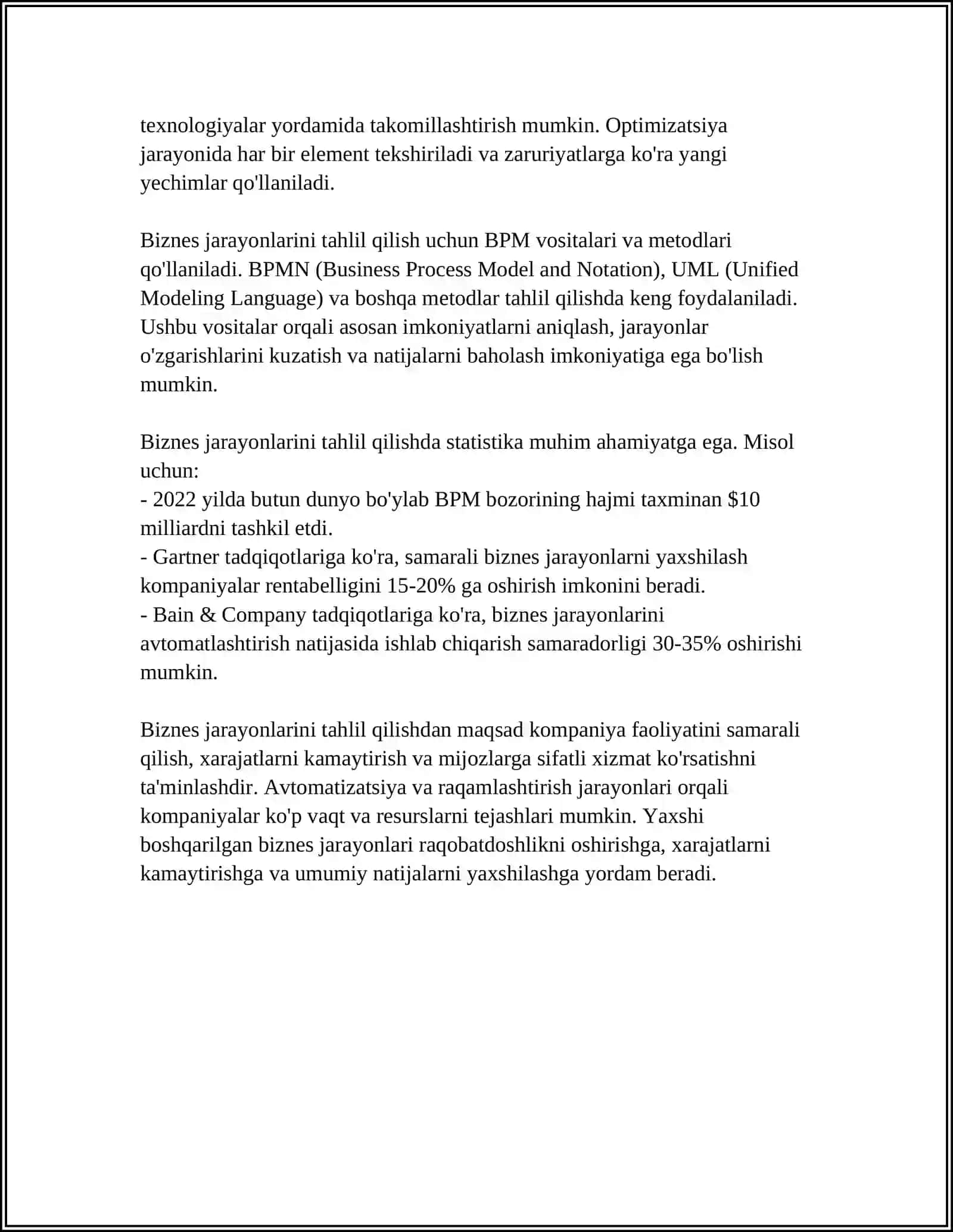 ASOSIY BIZNES JARAYONLARI UCHUN VAQT JADVALINI ISHLAB CHIQISH 4