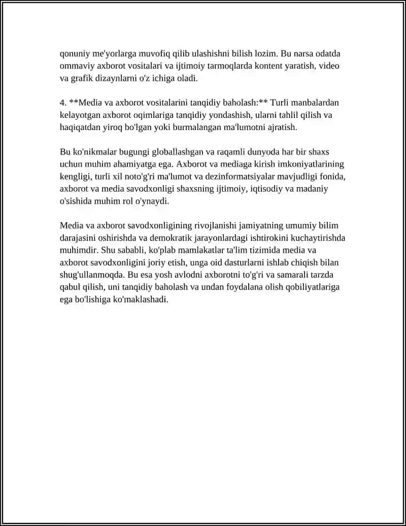 MEDIA VA AXBOROT SAVODXONLIGI TUSHUNCHASI 4