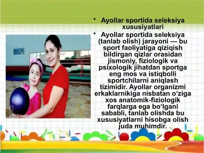 Ayollar sportida seleksiya xususiyatlari 4